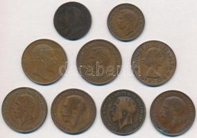 Nagy-Britannia 1901-1938. 1/2p Br (2xklf) + 1906-1963. 1p Br (7xklf) T:2-3 Great Britain 1901-1938. 1/2 Penny Br (2xdiff) + 1906-1963. 1 Penny Br (7xklf) C:XF-F