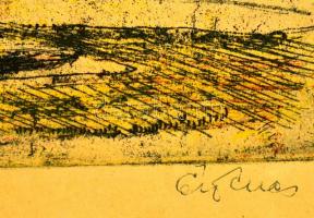 Ősz Dénes (1915-1980): Budai vár. Színes rézkarc, karton, jelzett, 30×39 cm