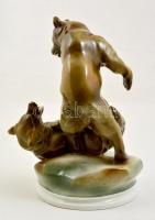 Zsolnay birkózó medvék (Markup Béla), kézzel festett, jelzett, hibátlan, m:30 cm/ Handpainted Zsolna...