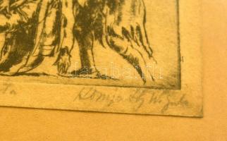 Komjáti-Wanyerka Gyula (1894-1958): Halottvivők. Rézkarc, papír, üvegezett keretben, 8x11 cm