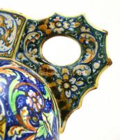 XIX. sz: Olasz füles díszváza, kézzel festett mázas cserép, jelzett, apró lepattanásokkal, / 19th ce...