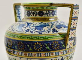 XIX. sz: Olasz füles díszváza, kézzel festett, lepattanásokkal, / Italian hand painted vase with sli...