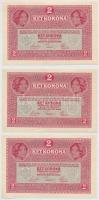 1917. 2K (3x) közeli sorszámok, mindhárom "Deutschösterreich" felülbélyegzéssel T:I,I-