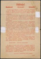 1956 Eger, A Központi Vezetőség által kiadott röplap, ragasztott