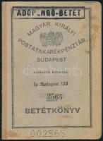 1946 Bp., M. Kir. Postatakarékpénztár betétkönyve, adópengő-betét bélyegzéssel a borítón.