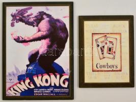 2 db falikép, King Kong és kártyás nyomattal, 22x17 és 30x22 cm