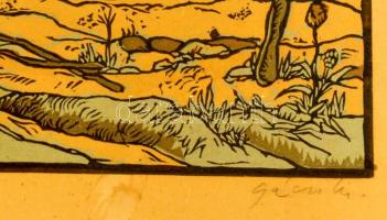 Gácsi Mihály (1926-1987): Szolnok. Színezett linó, papír, jelzett,  30×40 cm