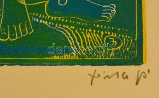 Jánosi Sándor (1927-1982): Nyár. Színes linó, papír, jelzett, 43×20 cm