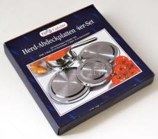 Fém edényalátét készlet, jó állapotban, eredeti dobozában, d: 16-20 cm + 6 db fém tojástartó