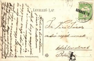 1908 Tusnádfürdő, Baile Tusnad; Érkező vonat a vasútállomáson, gőzmozdony, vasutasok, Háromhuszár sz...