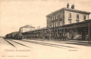 1906 Érsekújvár, Nové Zámky; Pályaudvar, Vasútállomás, vasutasok, gőzmozdony. Kiadja Conlegner J. és Fia / railway station, locomotive, railwaymen (EK)