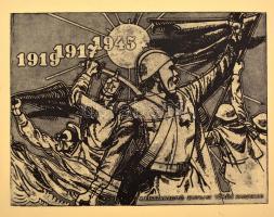 28 db szocialista propaganda rézkarc, papíron, kartonon, mappában, néhány foltos, 15×24 cm-30×40 cm