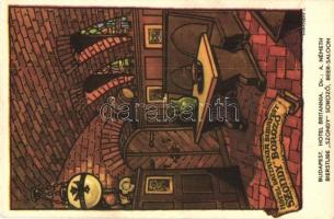 Budapest VI. Hotel Britannia és Szondy söröző grafikai reklámlapja - 2 db régi képeslap s: Haranghy ...