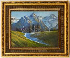 Jelzés nélkül: Alpesi táj. Olaj, karton, keretben, 32×41 cm