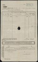 1868 A Középdunai Gőzhajózási Társaság Honvéd hajó fuvarlevele / Bill of fright of Middle-Danube Steamship Company ship Honvéd.