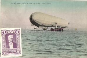 Graf Zeppelins Luftschiff. Modell 1908. Hugo Mezger Kunstanstalt / Zeppelin rigid airship + Dr. Ing. Exellenz Graf v. Zeppelin stamp