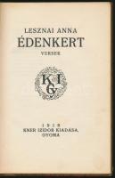 Lesznai Anna: Édenkert. Versek. Lesznai Anna rajzaival. Gyoma, 1918, Kner Izidor, 166+10 p. Korabeli pergamen-kötésben, kissé kopott borítóval.