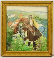 Jelzés nélkül: Háztetők. Akvarell, papír, üvegezett keretben, 31×29 cm