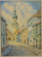Olvashatatlan jelzéssel: Sopron. Akvarell, papír, üvegezett keretben, 27×20 cm