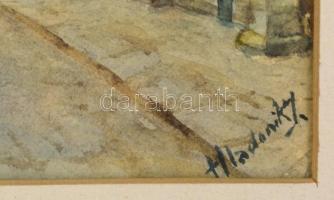 Olvashatatlan jelzéssel: Sopron. Akvarell, papír, üvegezett keretben, 27×20 cm