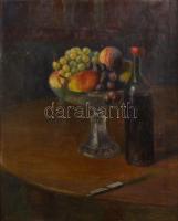 Pongrácz Károly (1872-1930): Asztali csendélet. Olaj, karton, festékhibákkal, jelzett, keretben, 40×33 cm