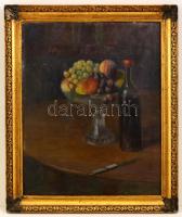 Pongrácz Károly (1872-1930):  Asztali csendélet. Olaj, karton, festékhibákkal, jelzett, keretben, 40...