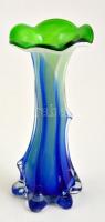 Zöld-kék üvegváza, többrétegű, anyagában színezett, hibátlan, m: 19,5 cm
