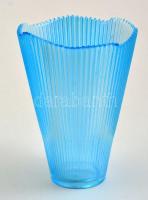 Kék üvegváza, hibátlan, m: 17 cm