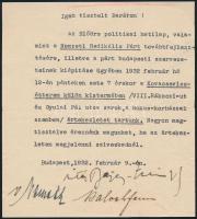 1932 Meghívó a Nemzeti Radikális Párt gyűlésére vitéz Bajcsy Zsilinszky Endre saját kezű aláírásával