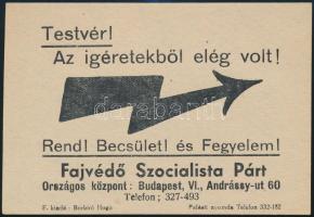 1937 Testvér! Az ígéretekből elég volt! A Fajvédő Szocialista Párt röplapja, 10x8 cm