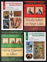 4 db történelmi témájú könyv, sorozatból: Világtörténelmi enciklopédia 1-2, Magyar királyok és uralkodók 10-11