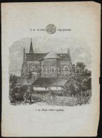 cca 1860 Az ócsai székesegyház és a város pecsétjének fanyomatú képe 22x30 cm