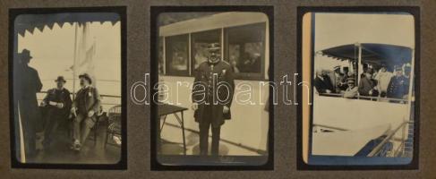 1911 A Magyar Közgazdasági Társaság tagjainak bécsi tanulmányútjáról készült fotóalbum. 60 db, a dunai hajóúton készült fényképpel és hozzá az alkalomra készült zománc gomblyukjelvénnyel (Morzsányi J.) Számos parlamenti képviselő, tudós a képeken.