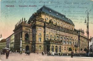 Praha, Prague; Národní divadlo / theatre, tram (kopott sarkak / worn corners)
