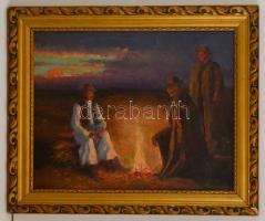 Lukácsi jelzéssel: Tábortűznél. Olaj, vászon, keretben, 40×50 cm