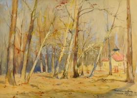 Kássa Gábor (1893-1961): Ház az erdőben. Akvarell, papír, jelzett, üvegezett keretben, 24×34 cm
