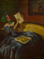 Olvashatatlan jelzéssel: Művészet kedvelő hölgy. Olaj, vászon, keretben, 46×36 cm