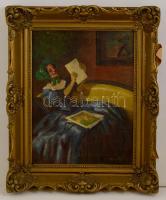 Olvashatatlan jelzéssel: Művészet kedvelő hölgy. Olaj, vászon, keretben, 46×36 cm