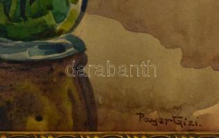 Payer Gizi (?-?): Virágok vázában. Akvarell, papír, jelzett, üvegezett keretben, 44×29 cm