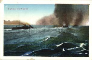 Explosion einer Seemine. K.u.K. Kriegsmarine / WWI Austro-Hungarian Navy explosion of a sea mine. G. C. Pola 1912/13. (kis szakadás / small tear)