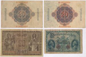 Vegyes 5db-os külföldi bankjegy tétel, közte Német Birodalom 1914. 20M; Orosz Birodalom 1912-1917. (...