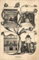 Komárom, Komárnó; várkapuk, Kőszűz, várparancsnokság / castle gates, castle headquarters, statue. Art Nouveau (EK)