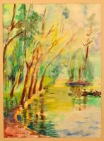 Márffy jelzéssel: Vízparti fák.Akvarell, papír-karon, 43×31 cm