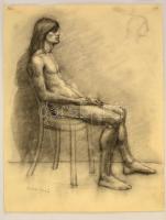Halvax jelzéssel: Ülő férfi akt. Szén, papír, kis szakadásokkal, felcsavarva, 65×50 cm