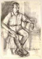 Ék jelzéssel: Ülő férfi. Szén, papír, kis szakadással, felcsavarva, 70×50 cm