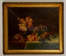 Kovács jelzéssel: Asztali csendélet naranccsal. Olaj, vászon, keretben, 56×68 cm