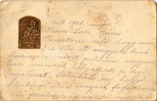 Isonzo-Armee 1915 feliratú jelvény képe tábori postai levelezőlapon / WWI WWI Austro-Hungarian K.u.K. badge on a military field post, floral, Emb. (fa)