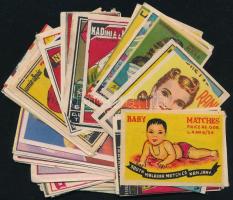 70 db indiai gyufacímke: 45 db férfi figura téma, 25 db gyermek és nők / Indian match labels with various motifs: man, child and woman