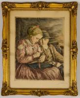 Glatz Oszkár(1872-1958)-Prihoda István (1891-1956): Betűvetés, színezett rézkarc, papír, jelzett, 34...