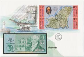 Guernsey 1980-1987. 1P, borítékban, elsőnapi bélyegzéssel T:I Guernsey 1980-1987. 1 Pound in envelope with FDC cancellation C:UNC